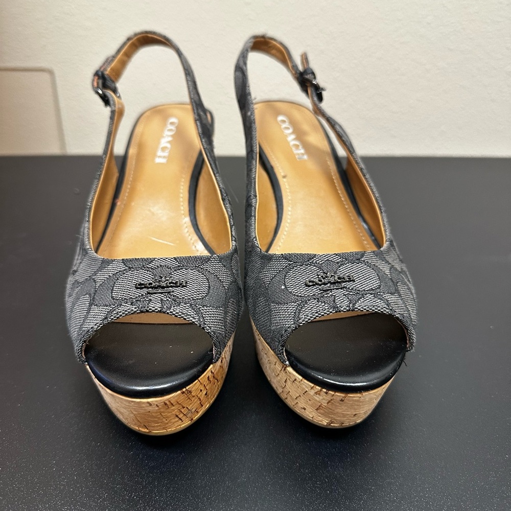 Coach Black Peep Toe Wedges 8.5M